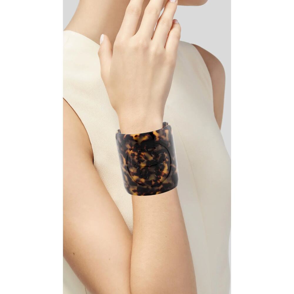 Tory Burch Logo" Resin" Tortoise Cuff Bracelet One Size